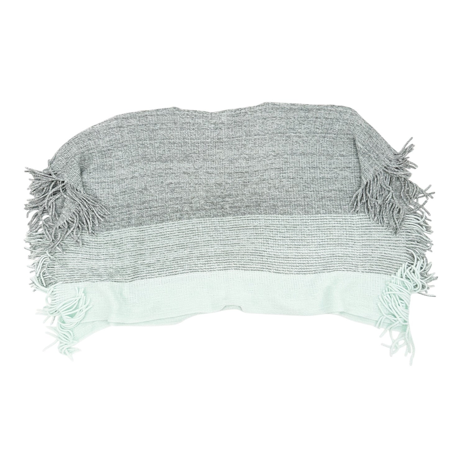 Chico's gray & mint ombre woven Fringed Sweater Poncho women's L large XL soft
