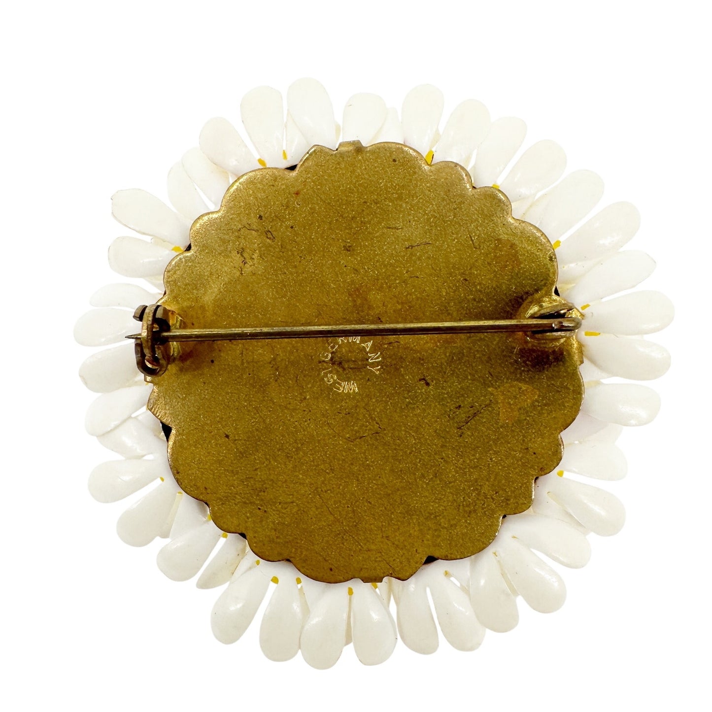 vintage white flowers bunch yellow center BROOCH floral jewelry pin West Germany