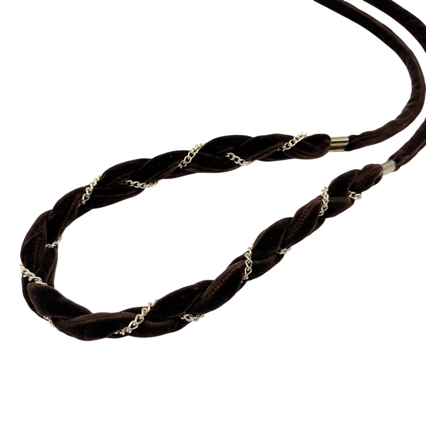 vintage braided brown velvet rope & gold chain Self Tie Belt 68" long accessory