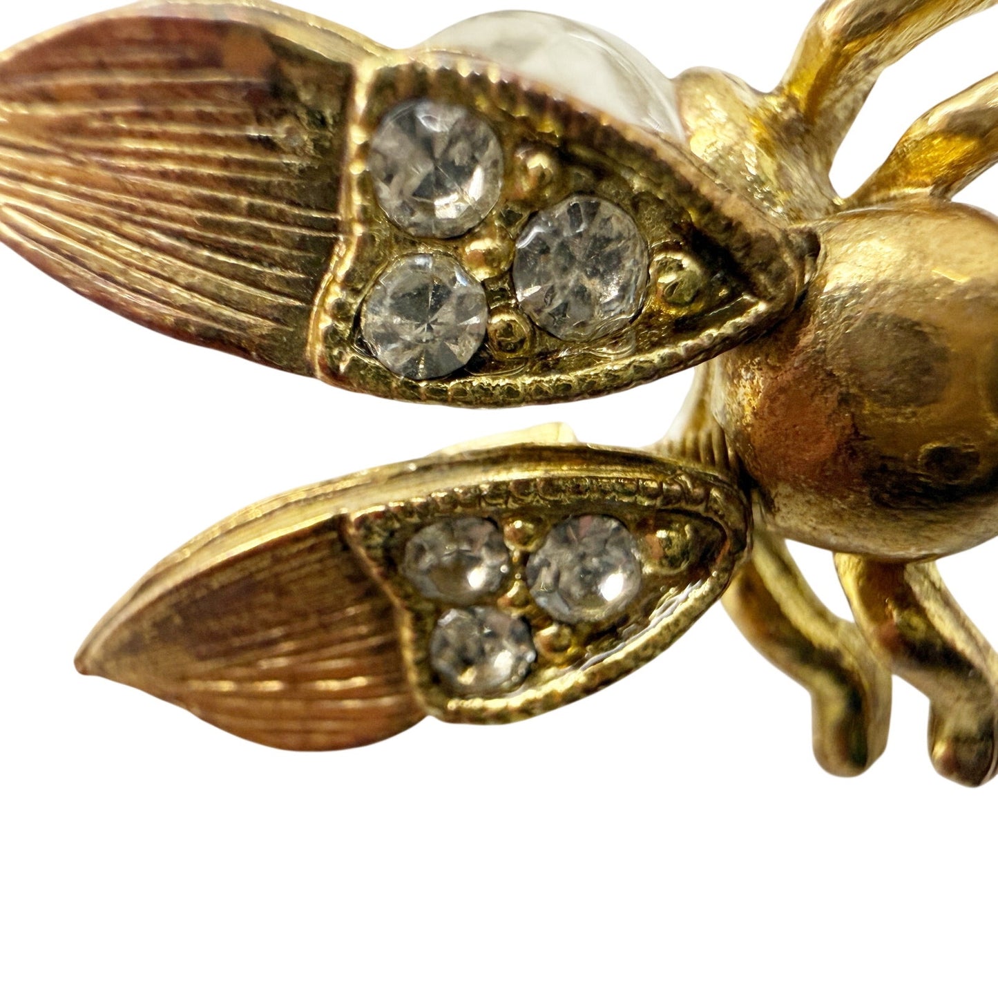 vintage antique gold tone Trembler Brooch flying insect jewelry pin rhinestones