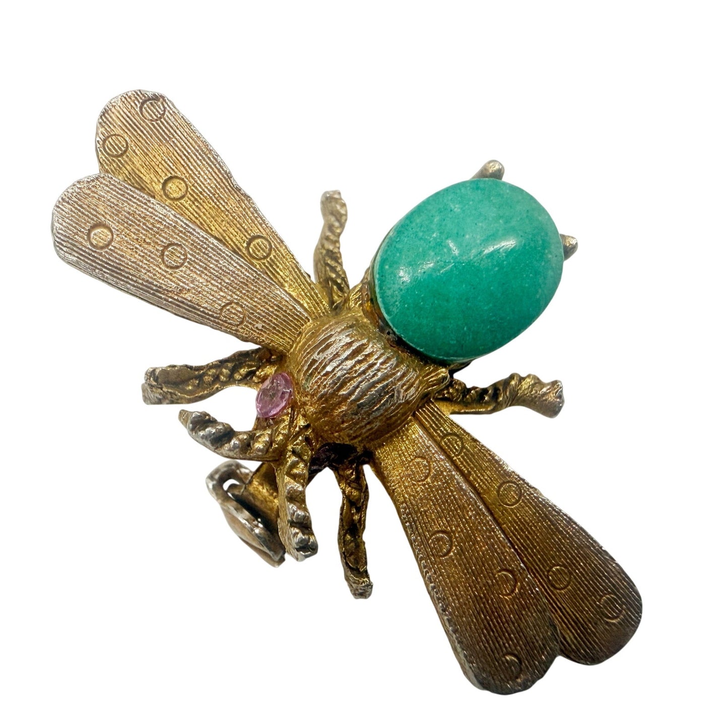 vintage gold Flying Bug BROOCH insect costume jewelry pin turquoise cabochon