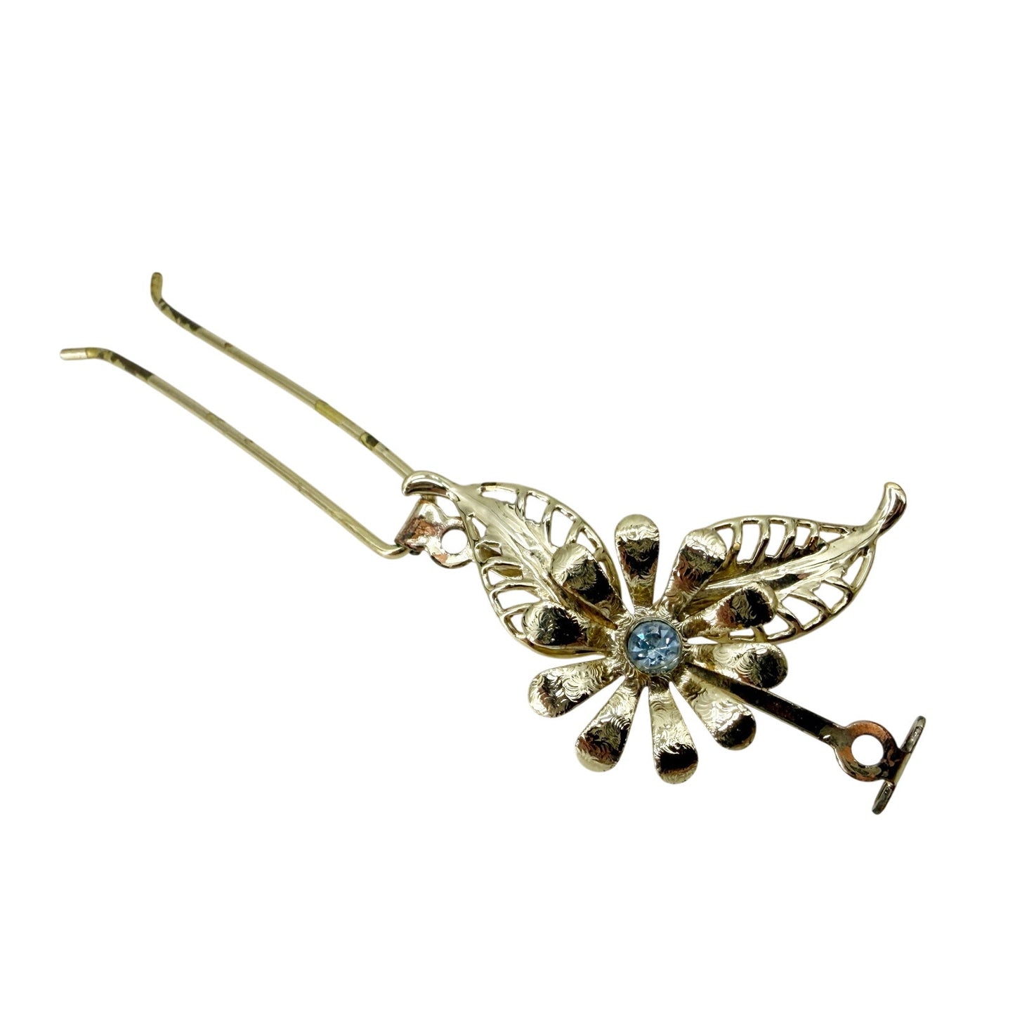 vintage silver flower light blue rhinestone Hair Fork Pin retro fashion jewelry