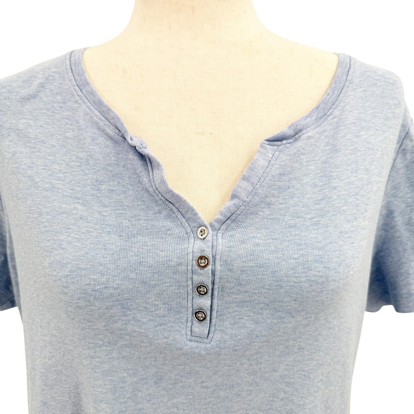 Karen Scott light blue heather Henley Pullover Top women's MEDIUM casual shirt