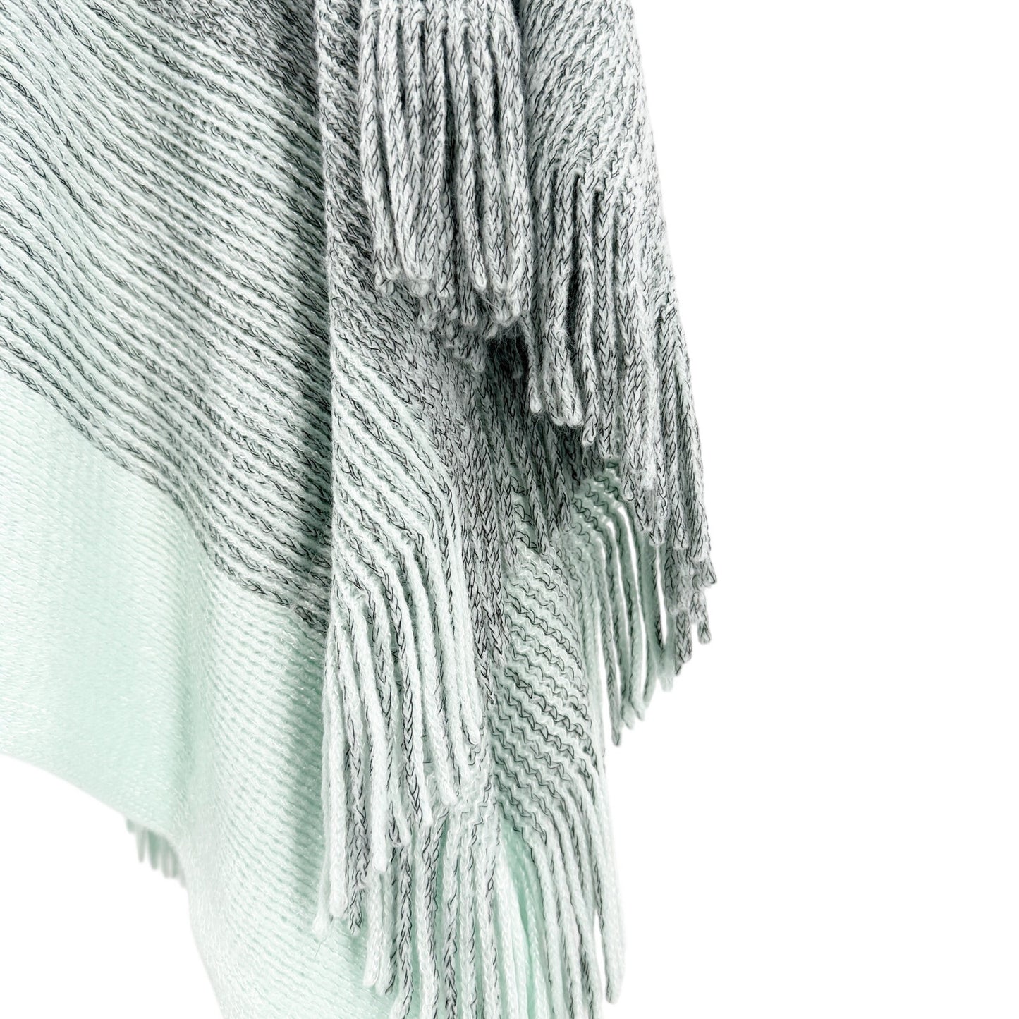 Chico's gray & mint ombre woven Fringed Sweater Poncho women's L large XL soft