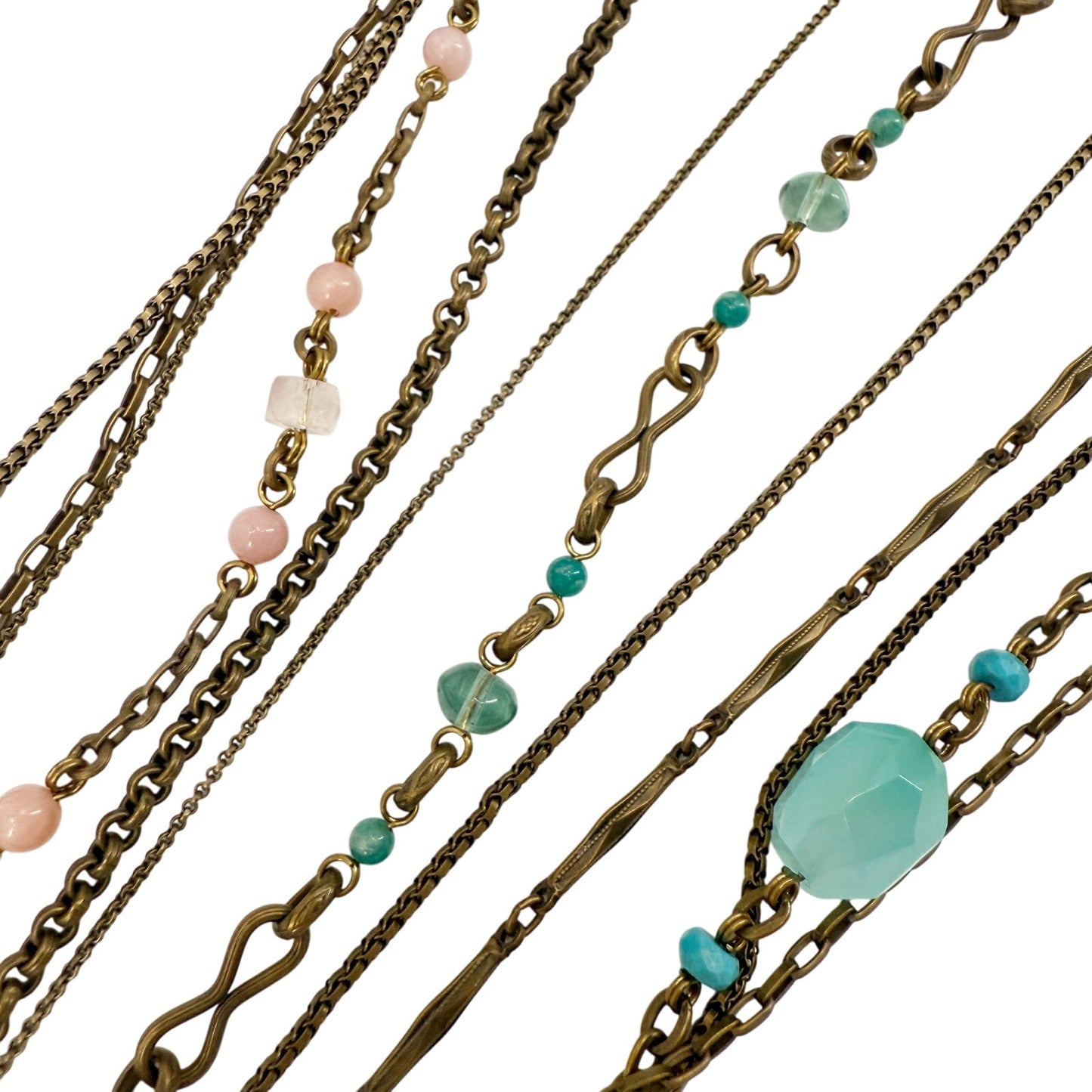 Stephen Dweck multi-12 strand pink & blue Beaded Statement Necklace bronze metal