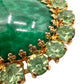 vintage green rhinestones stone & gold oval BROOCH costume jewelry pin