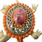 vintage orange gold pink Turtle BROOCH costume jewelry pin green rhinestone eyes