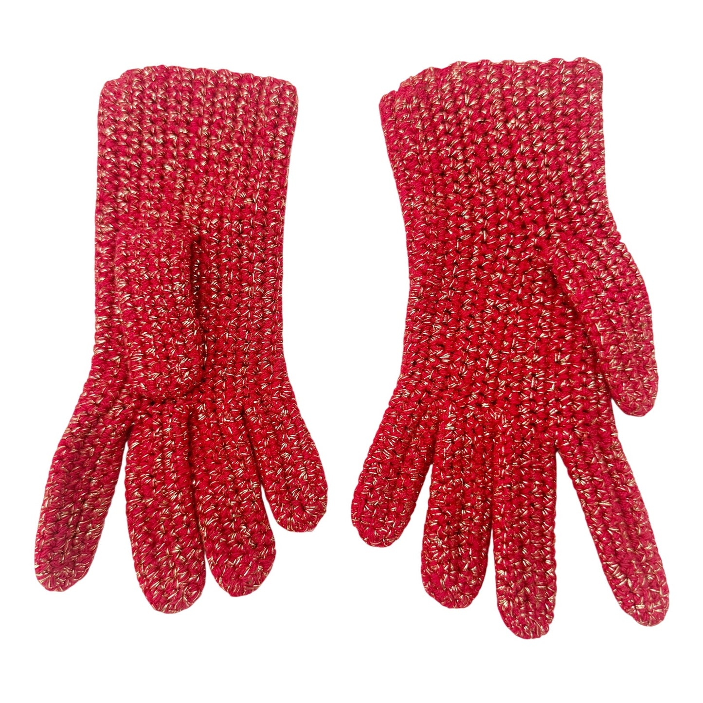 vintage red knit & metallic gold Fashion Gloves women's XS - SMALL