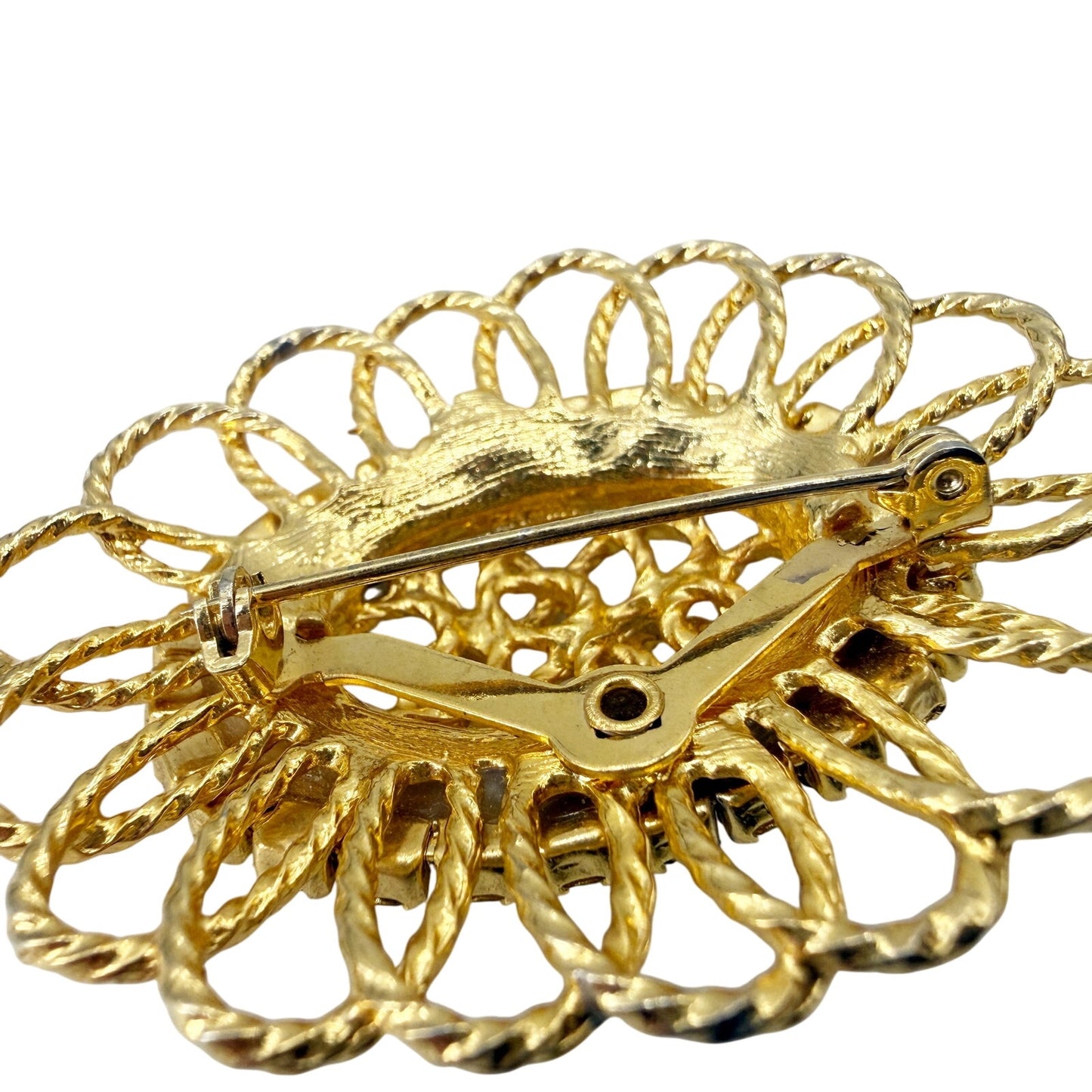 vintage gold & rhinestones oval BROOCH costume jewelry pin