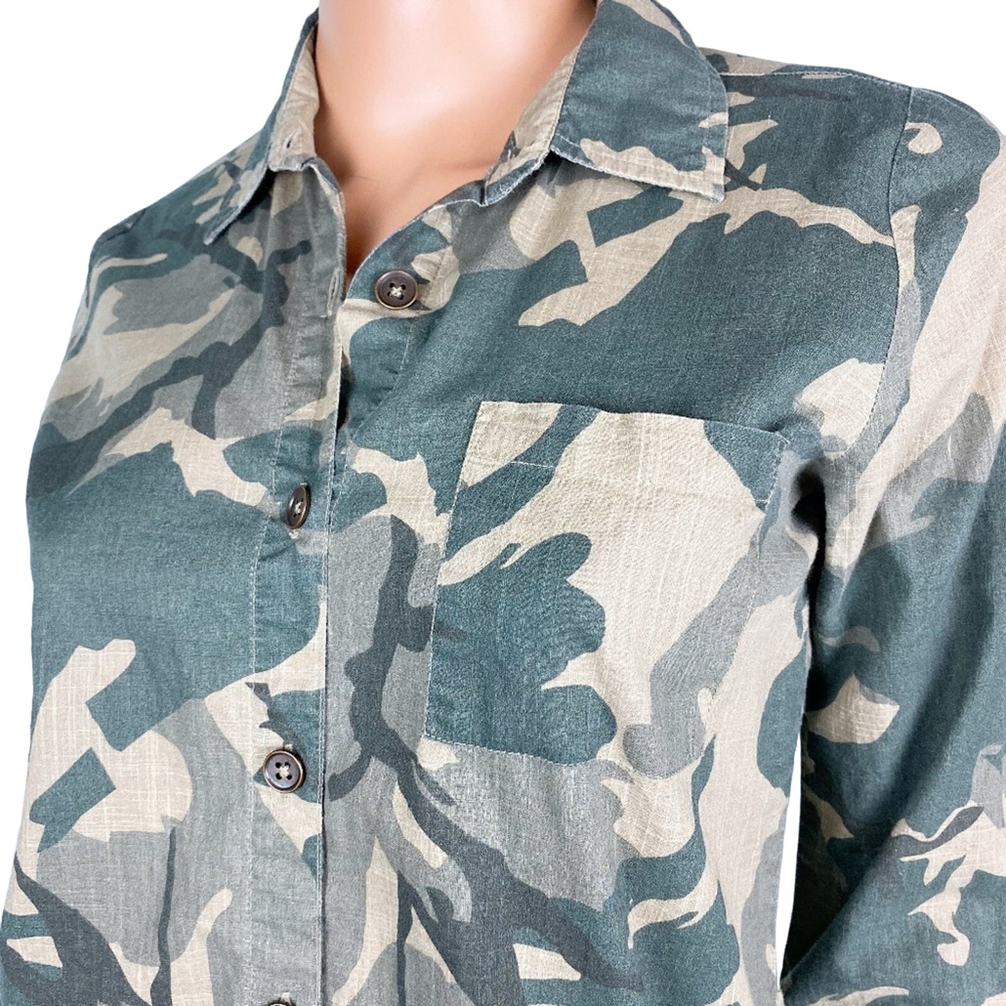 Hive & Honey green camouflage button down SHIRT top size XS extra small camo