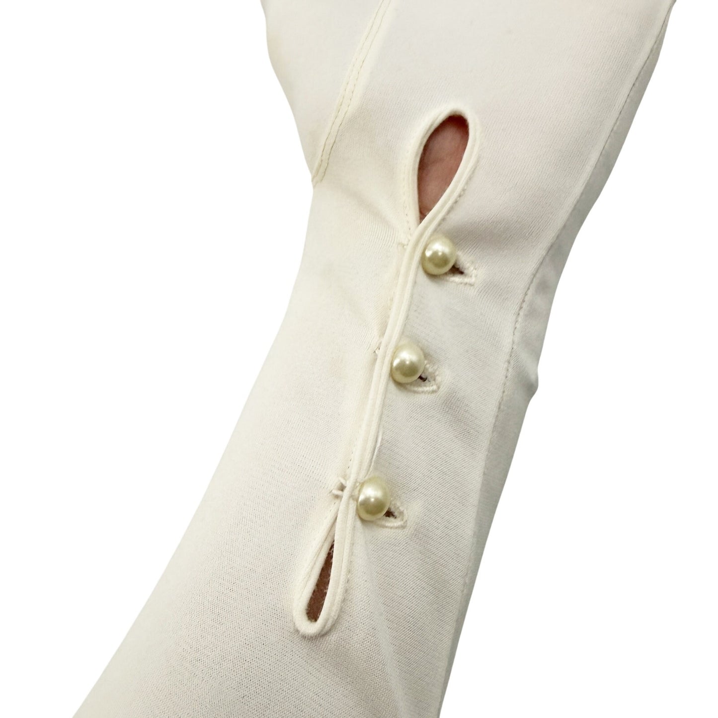 vintage white Above the Elbow long Dress Gloves women's SMALL faux pearls