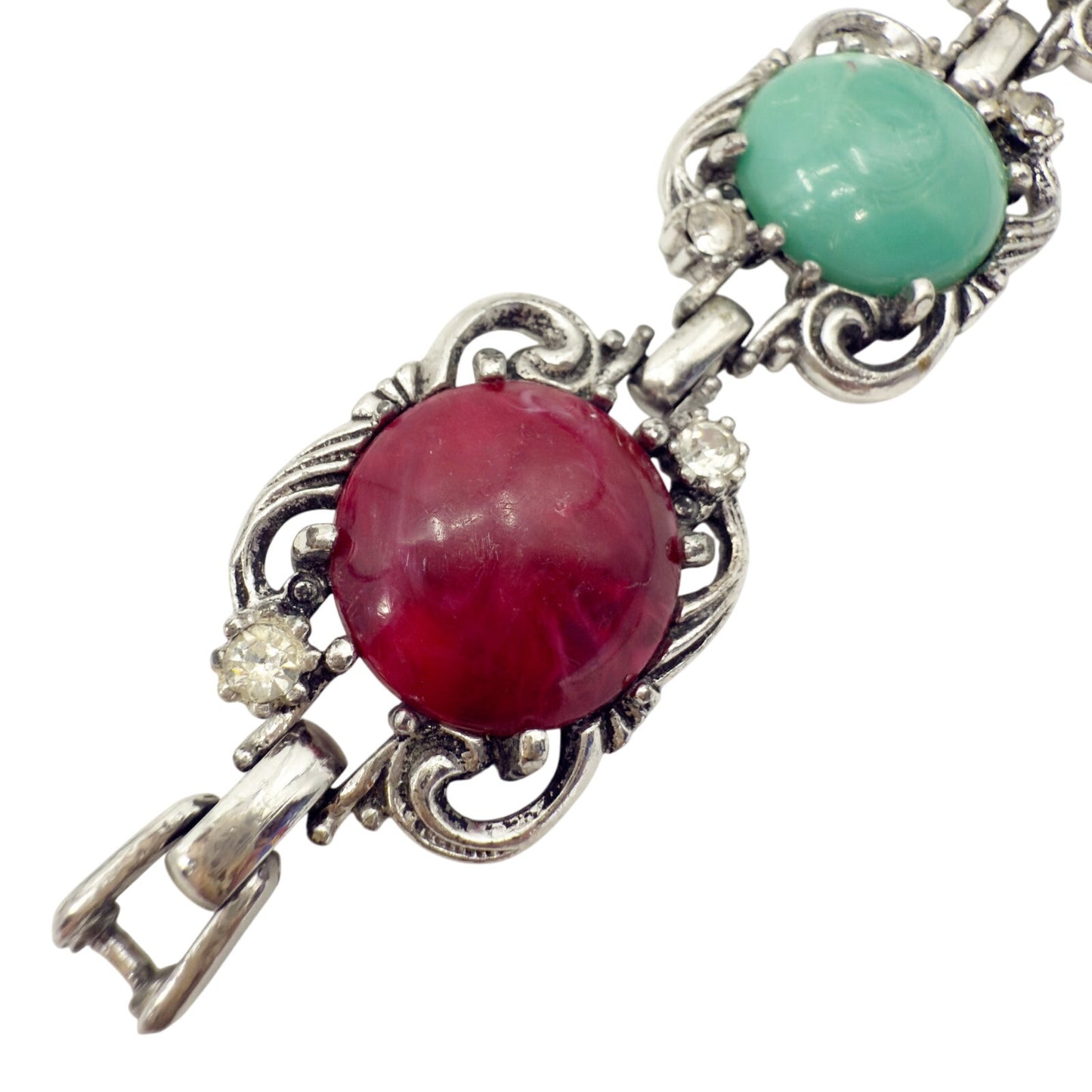 vintage silver tone metal and faux multi-stone Link Bracelet clear rhinestones