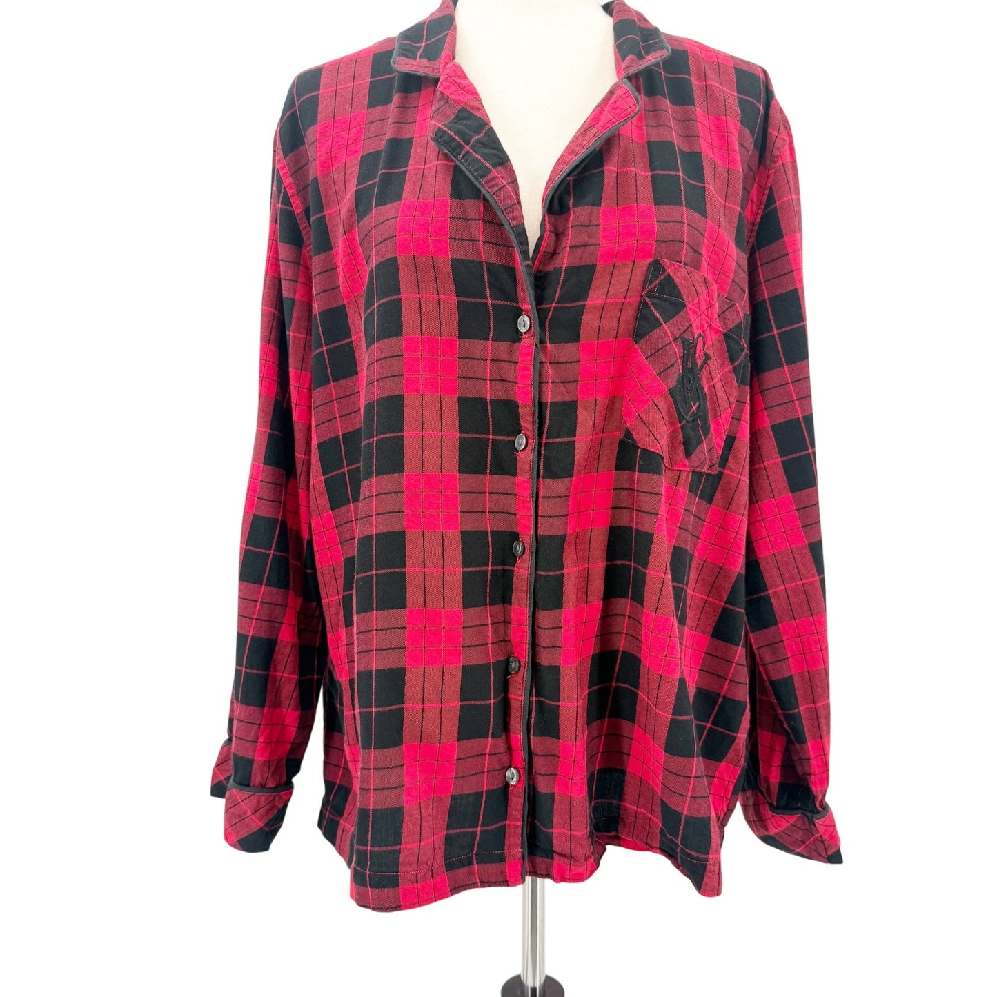 Victoria's Secret red & black plaid Pajama Lounge Top women's LARGE shirt