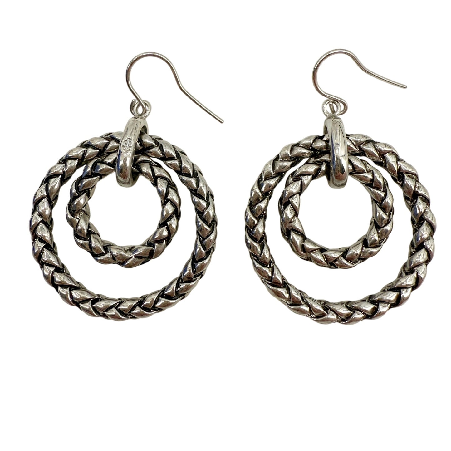 Ralph Lauren RLL silver metal Double Hoop Earrings woven braid rope texture