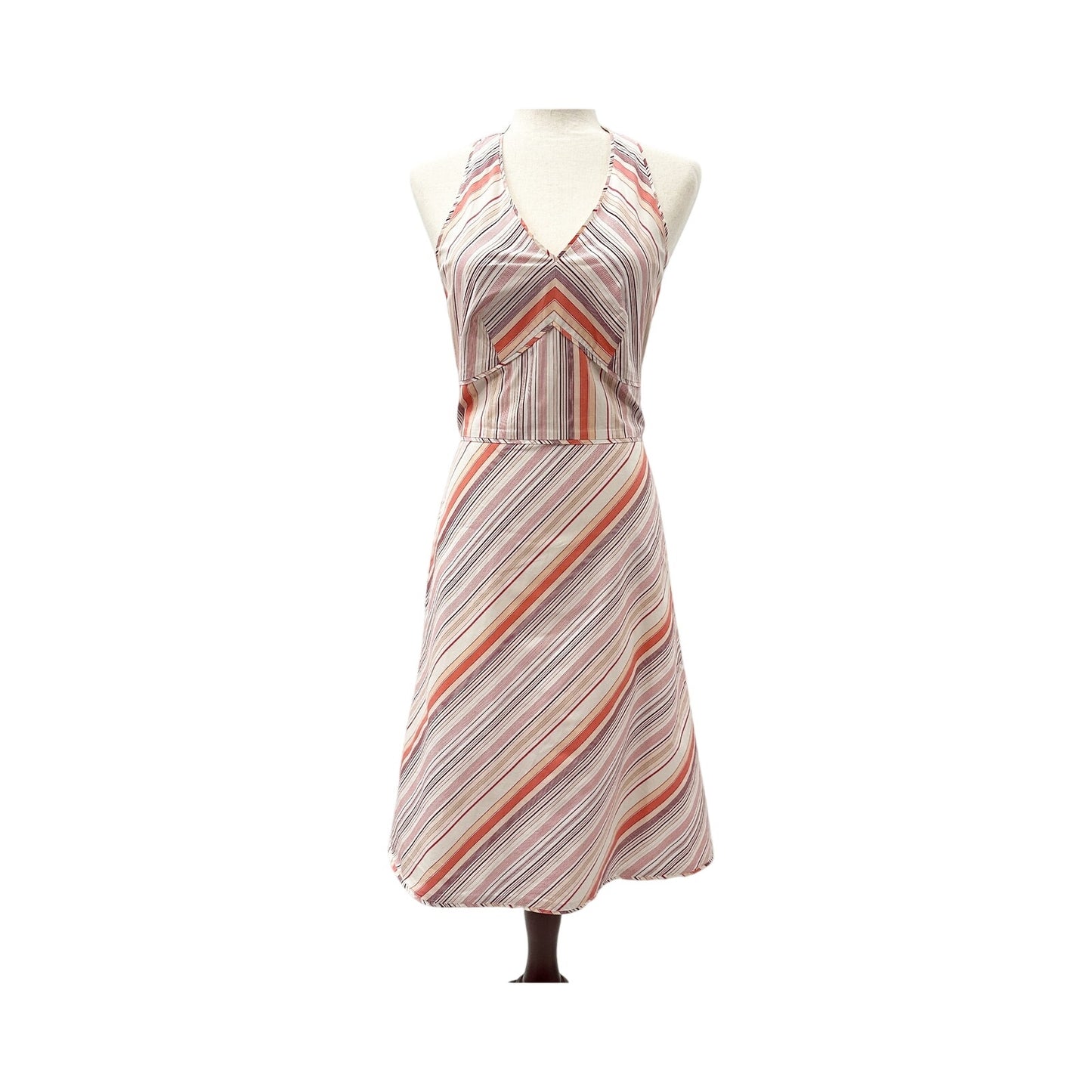 Ann Taylor striped Halter Dress women's size 2 small earth tones white peach