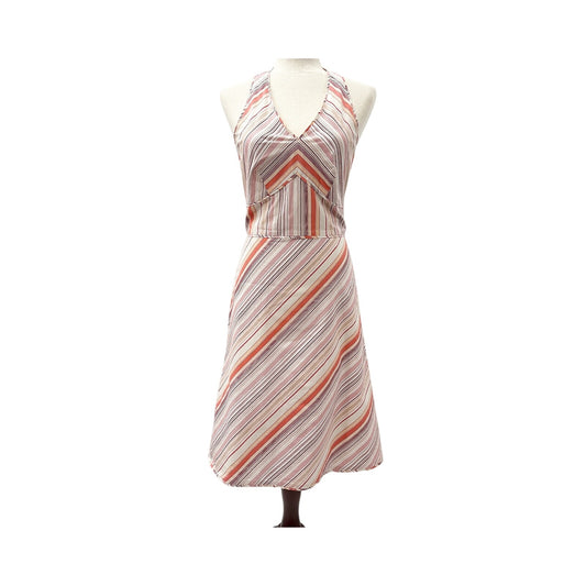 Ann Taylor striped Halter Dress women's size 2 small earth tones white peach