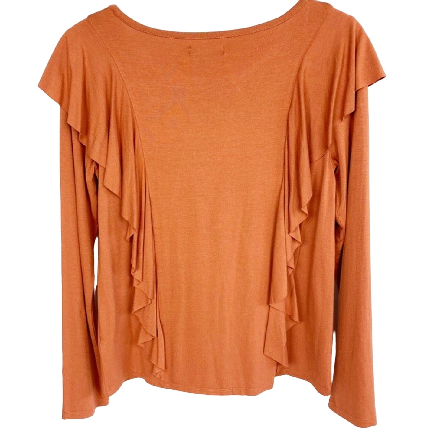 FRYE baked clay orange rust long sleeve Ruffle Knit Top women's S small new $88