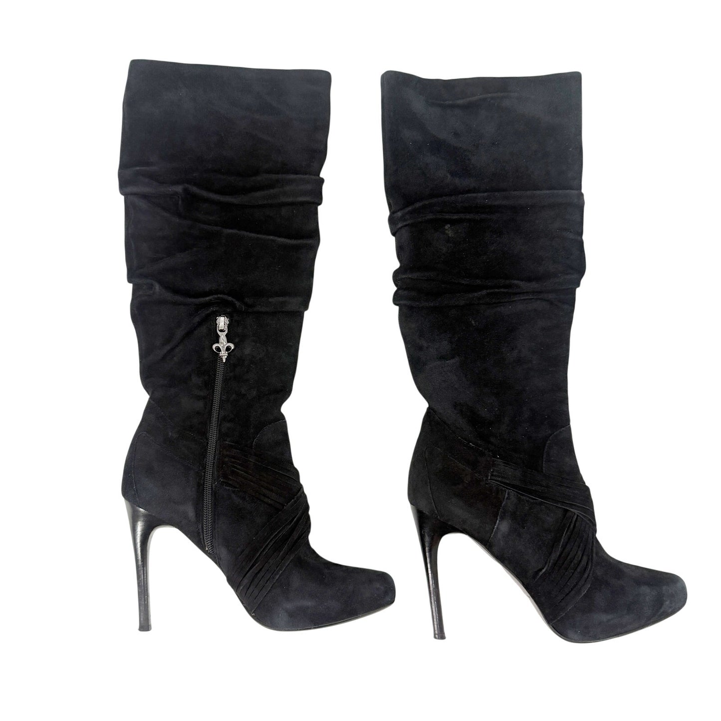 Donald J Pliner ETTA black leather suede BOOTS women's 7M knee high heels ruched