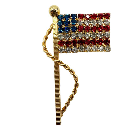 vintage American Flag red & blue rhinestone BROOCH patriotic jewelry pin