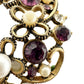 vintage gold purple faux pearls rhinestones flower BROOCH floral jewelry pin