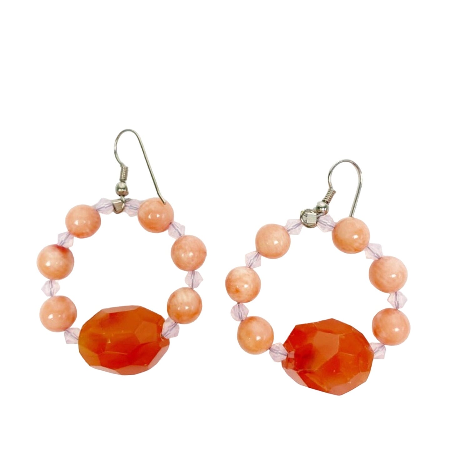 handmade lavender & peach loop beaded EARRINGS jewelry NEW vintage beads