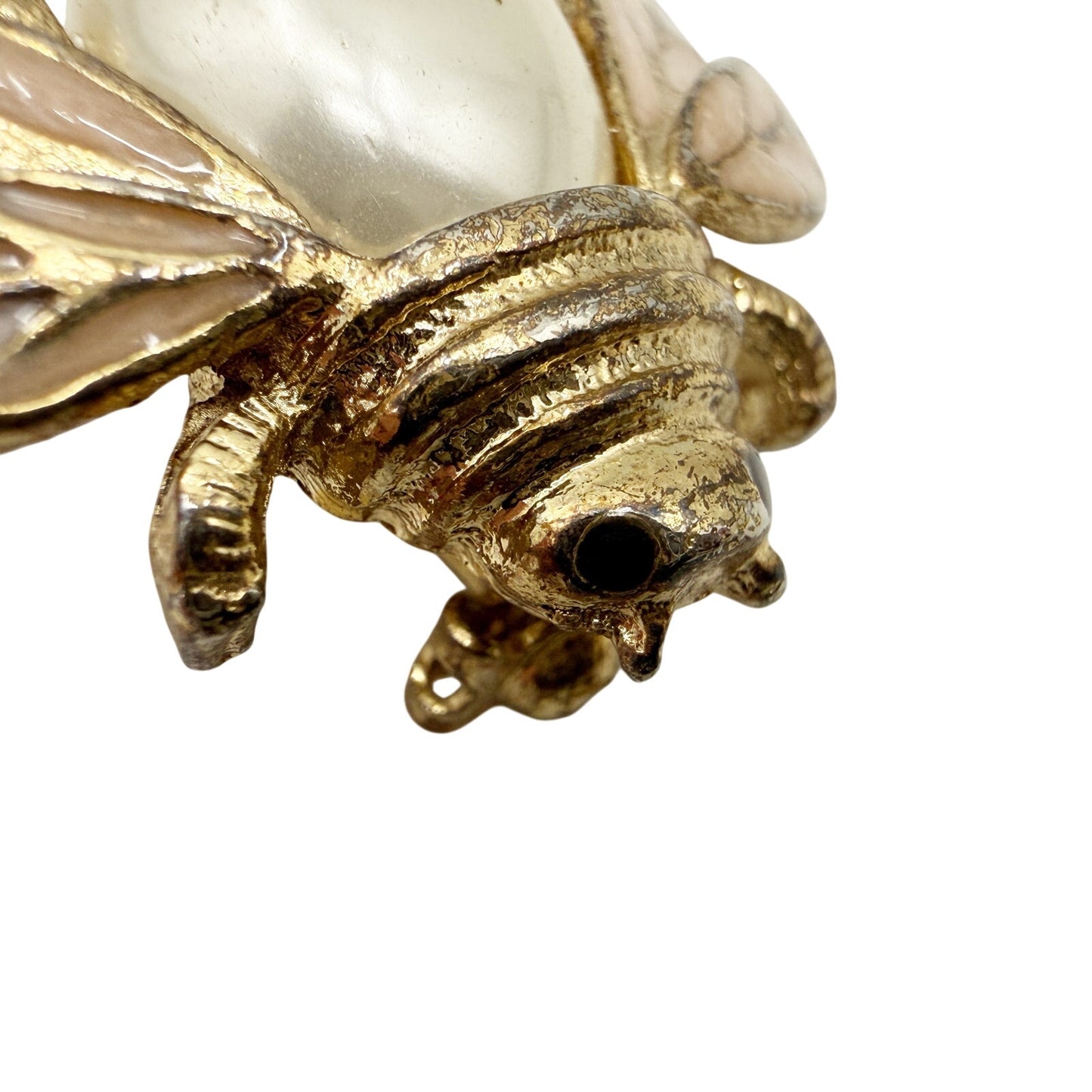 vintage pale pink, gold & faux pearl Bee Bug BROOCH insect costume jewelry pin