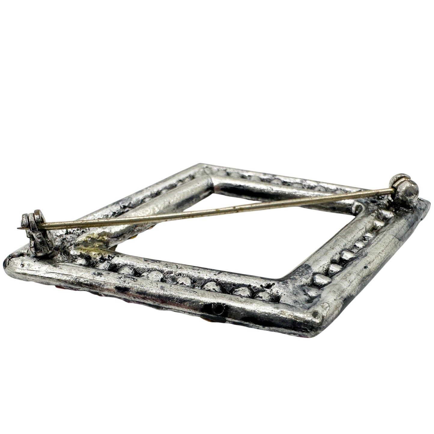 vintage pink & clear rhinestones diamond-shaped BROOCH jewelry pin