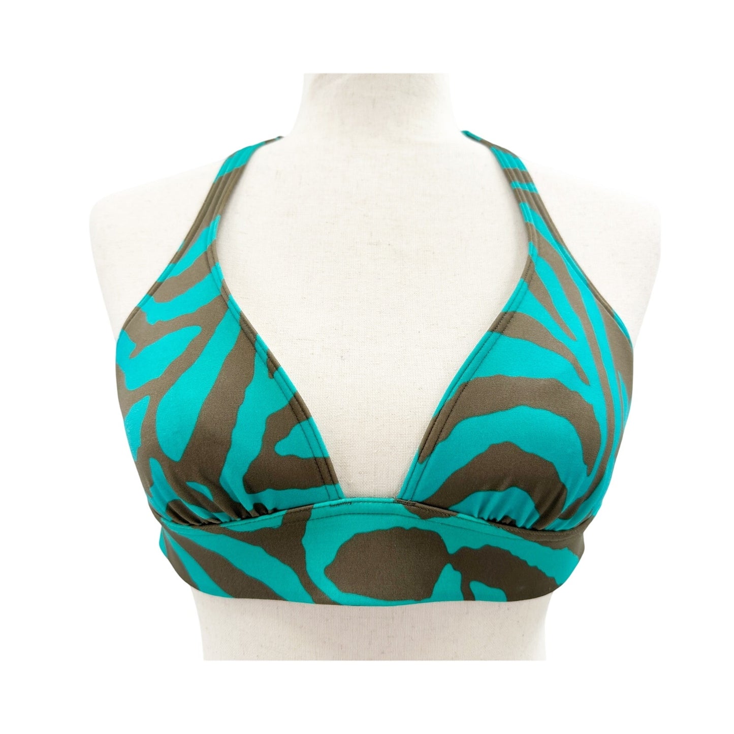 Victoria's Secret brown teal green zebra print Bikini tie Top women's SMALL swim
