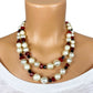 vintage red pearlescent white beaded 18" double strand NECKLACE costume jewelry