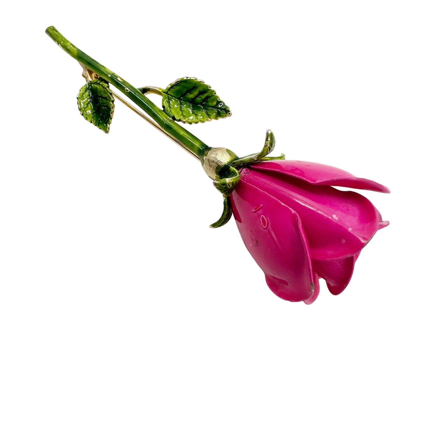 vintage enamel hot pink metal flower BROOCH floral jewelry pin
