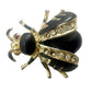 vintage black enamel & gold Bug Fly BROOCH insect jewelry pin clear rhinestones