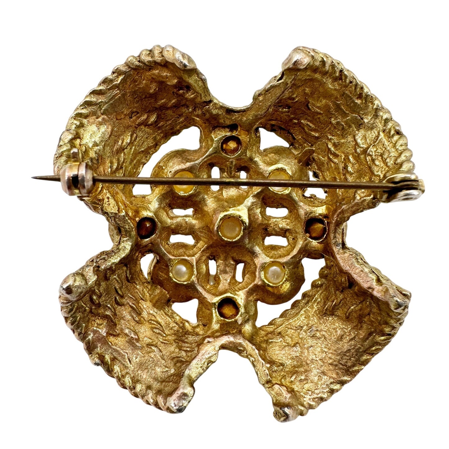 vintage gold faux pearls clear rhinestones BROOCH jewelry pin