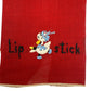 vintage red Lipstick Hanky embroidered duck with blue hat & collar 7" x 13"